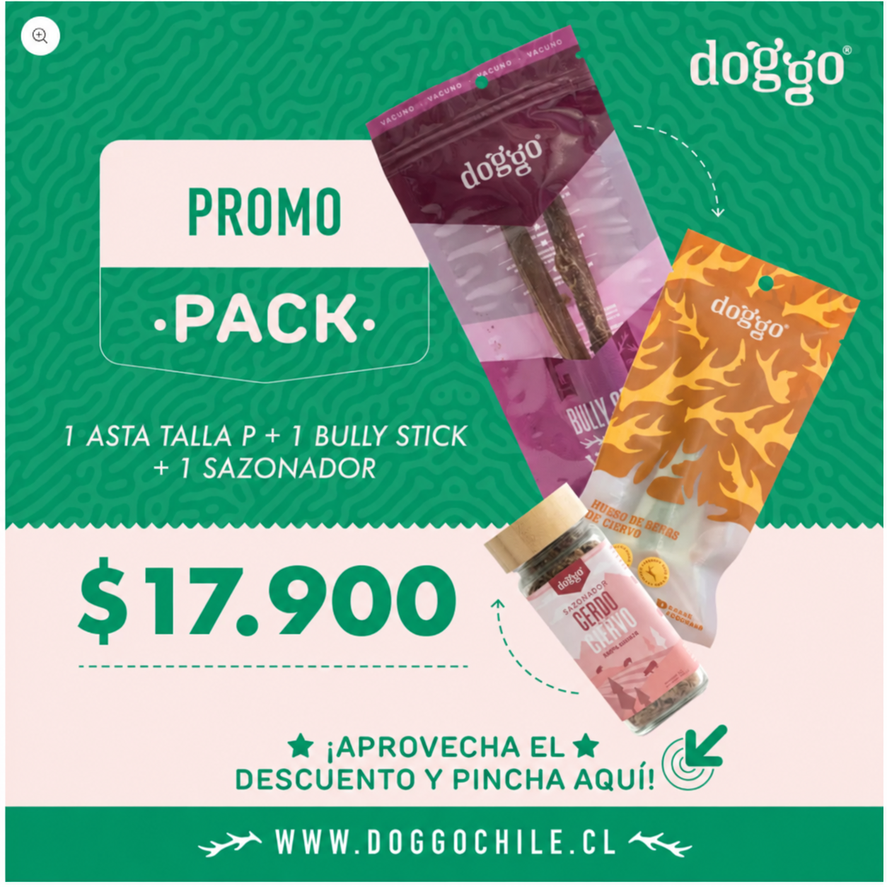 Pack Snack para Perros - Asta Pequeña, Bully Stick y Sazonador