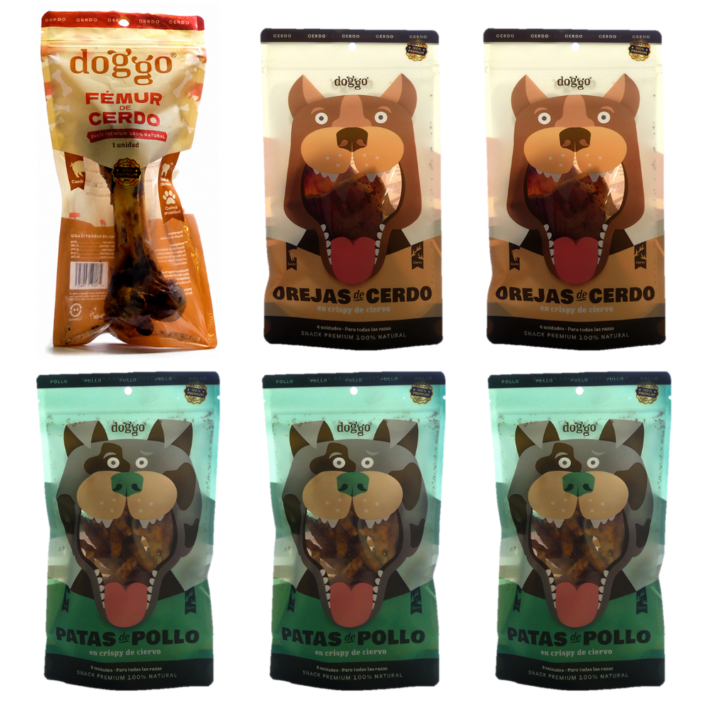 Pack - 3 Patas de Pollo + 2 Orejas de Cerdo + 1 Fémur de Cerdo