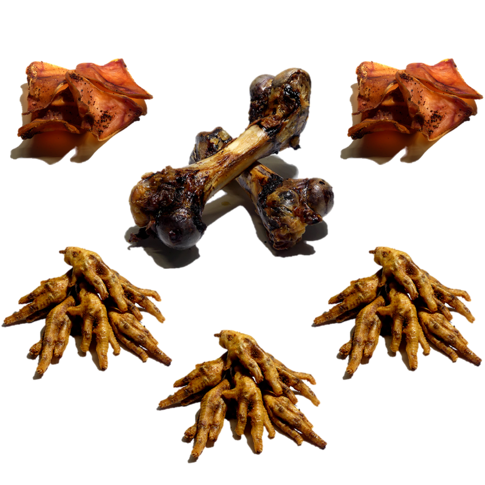 Pack - 3 Patas de Pollo + 2 Orejas de Cerdo + 1 Fémur de Cerdo