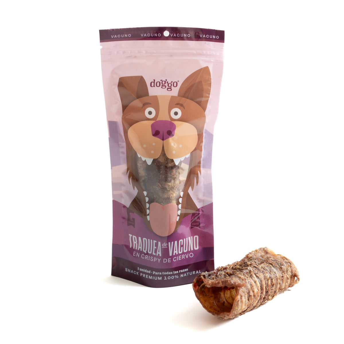 snack para perro Tráquea de Vacuno 100% natural. Rico en proteína, sin aditivos y cruelty free, es la opción perfecta para mantener a tu mascota saludable y feliz.